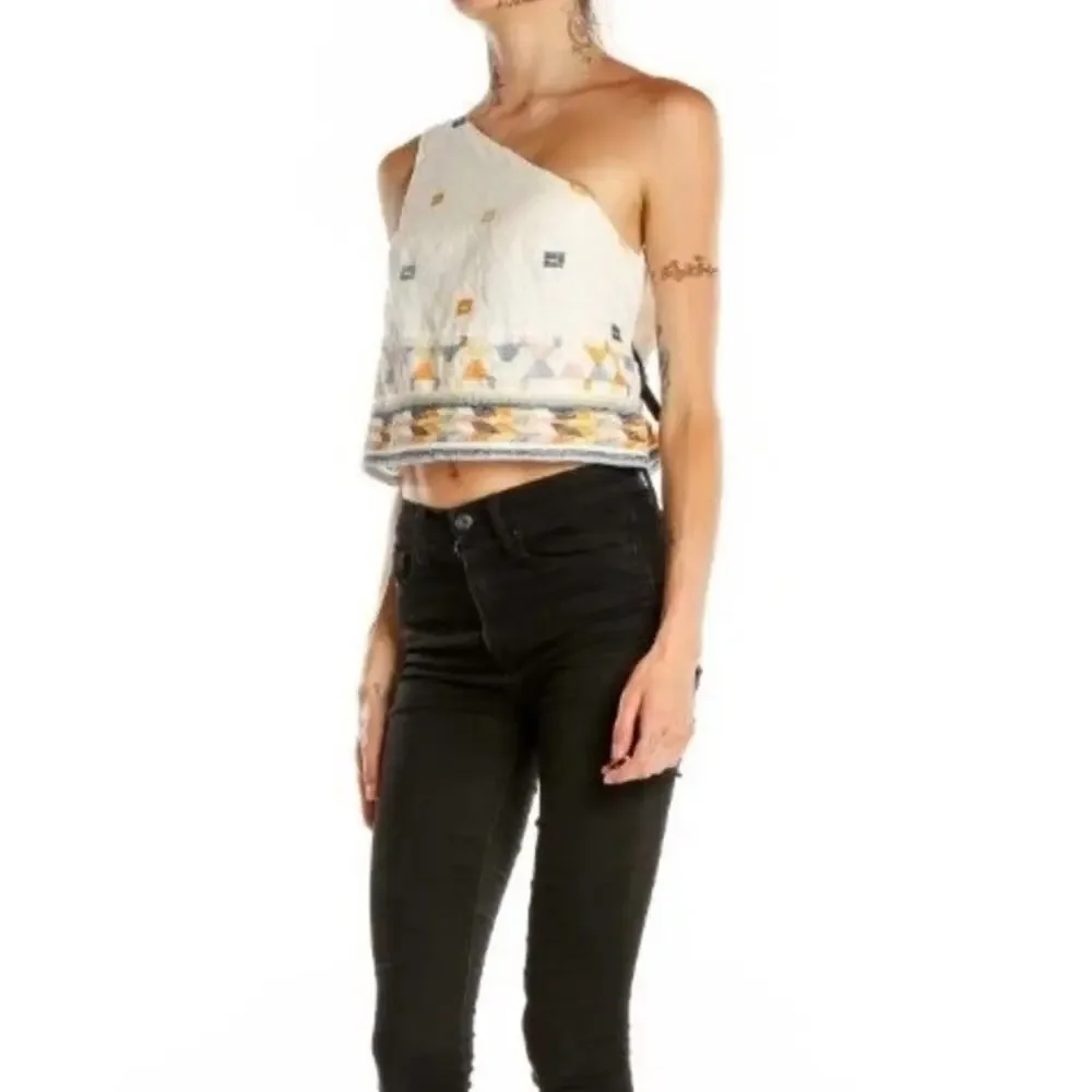 NWT Free People One Shoulder Aztec‎ Bali Baby Boho Embroidered Crop Top Medium